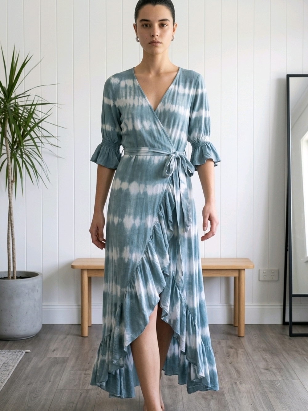 Tie-Dye Wrap Maxi Dress - Blue